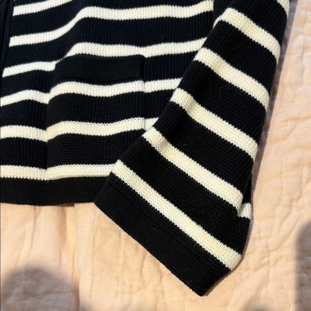 J. Crew Thick Cotton Black & White Striped Cardigan Gold buttons XL - Picture 4 of 8